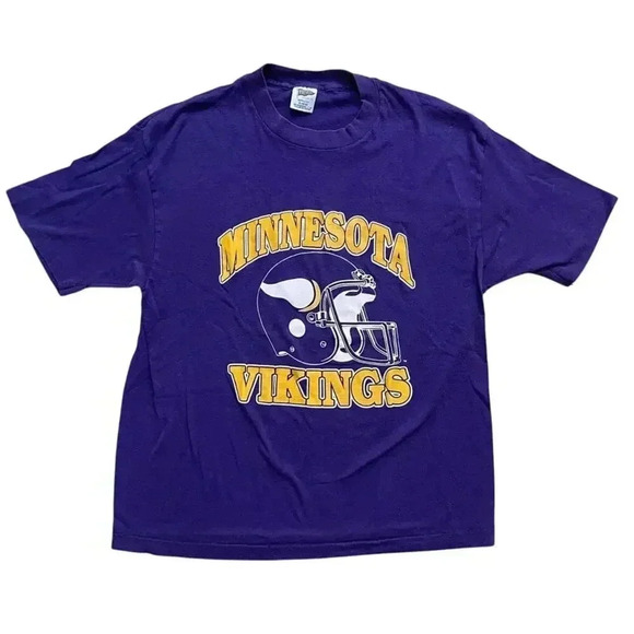 Vintage 80s Minnesota Vikings Single Stitch T-Shirt Trench Made in USA Men's S - Picture 1 of 13